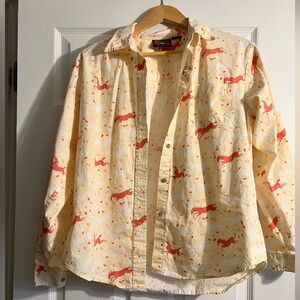 Five Star Cream and Red horse Print Button Down Shirt